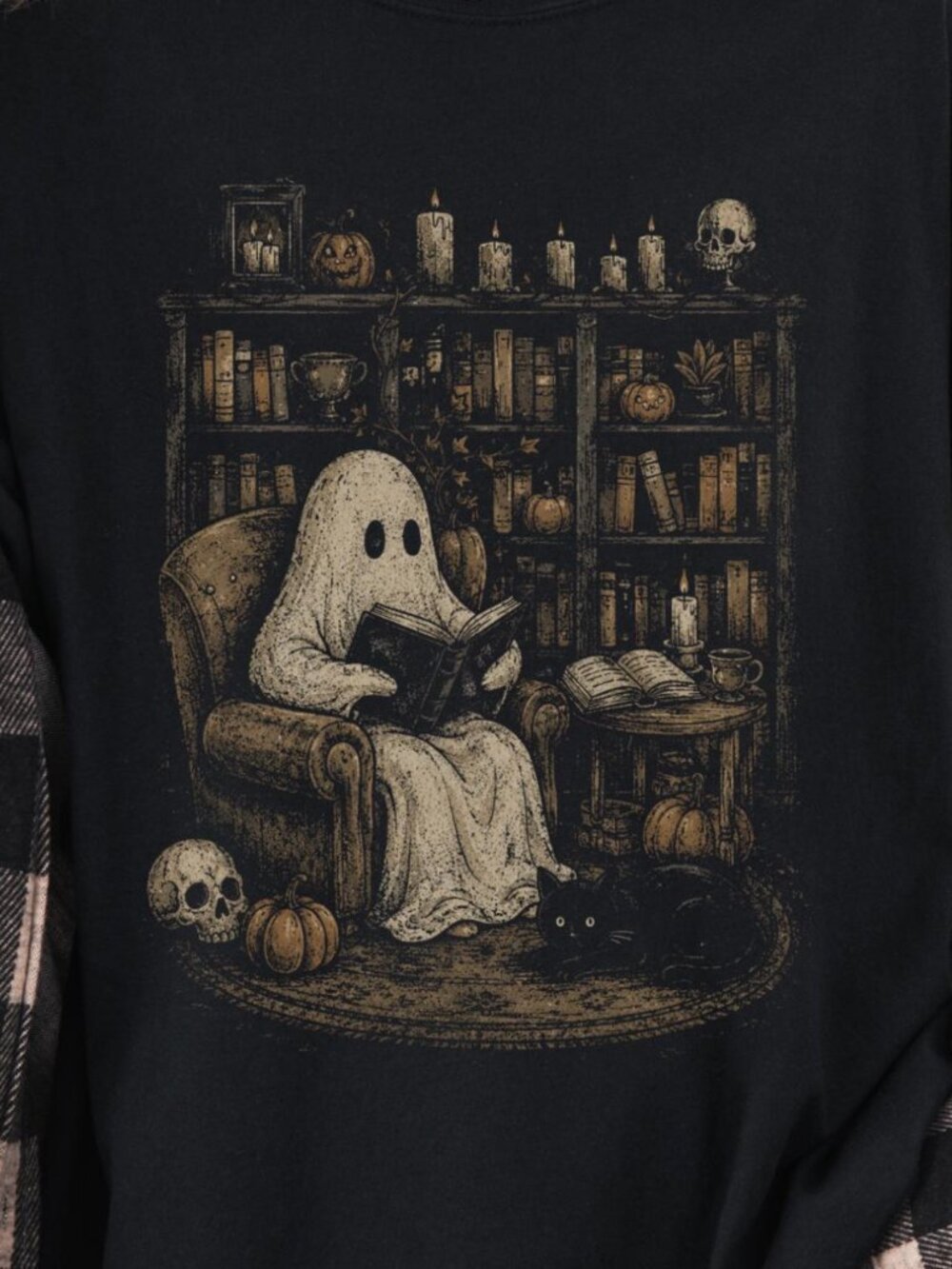 Retro Ghost Reading Shirt Comfort Colors Vintage Halloween Book Lover Tee - Picture 2 of 5